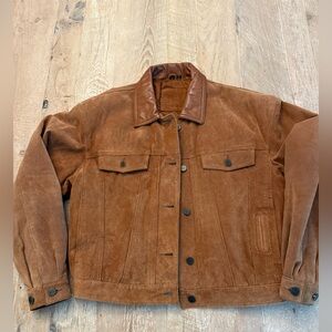Vintage 1980’s Mixed Blues Leather & Suede Bomber jacket Tan Size 9
